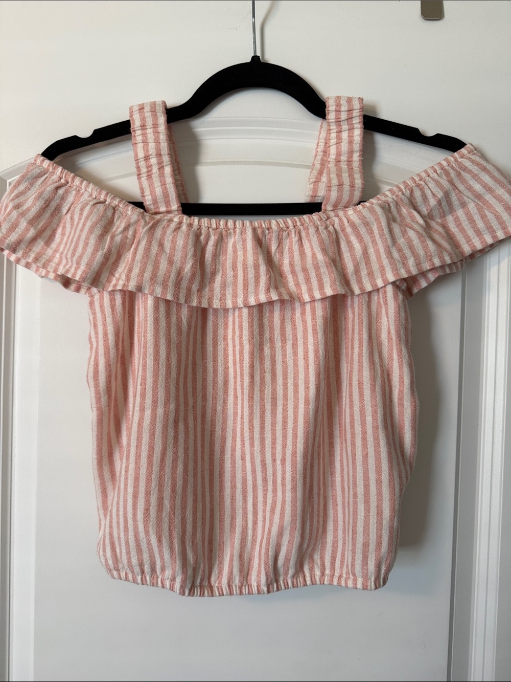 Abercrombie Kids Pink and White Striped Ruffle Top